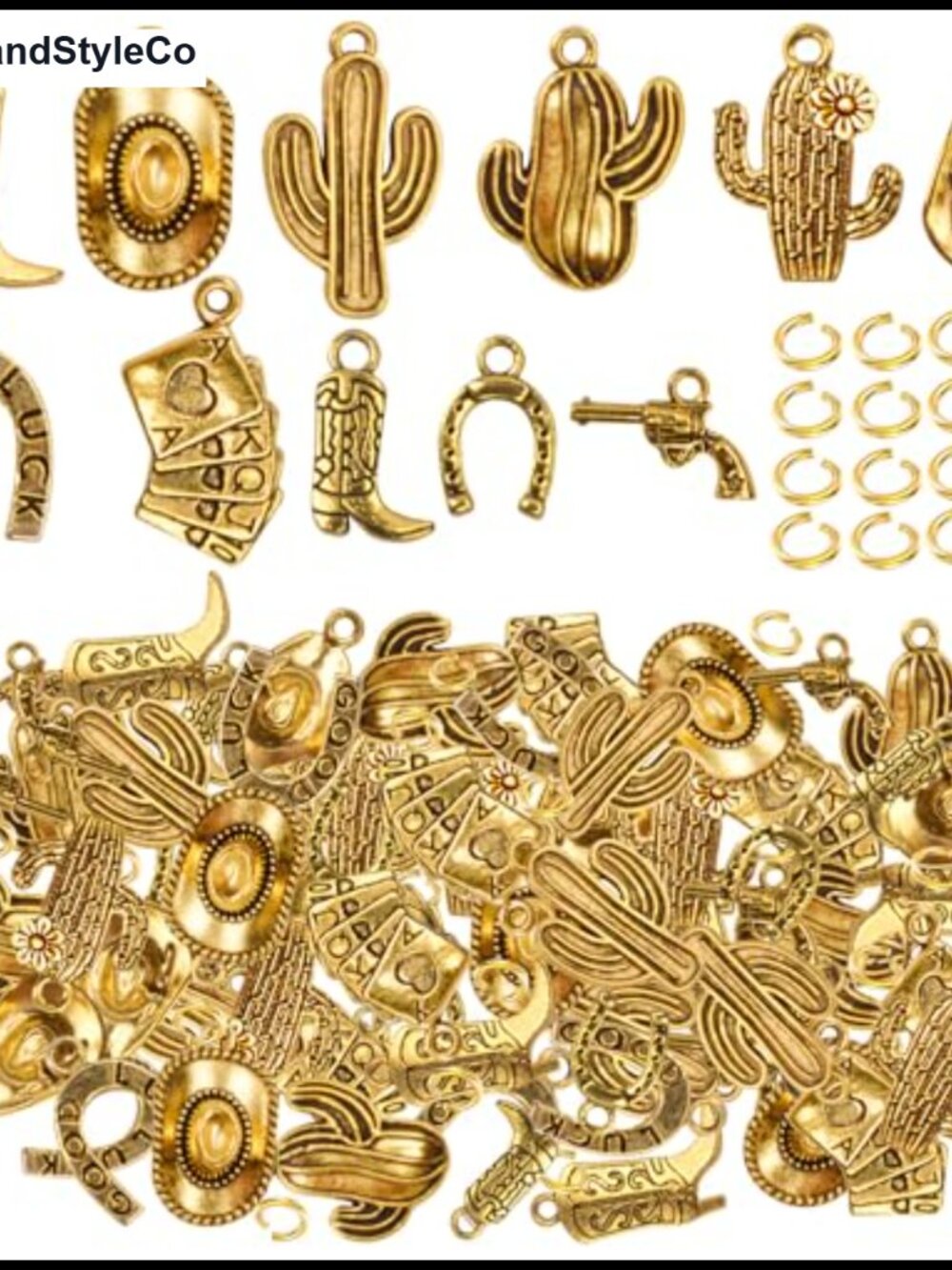 Antique Golden Alloy Western Cowboy Charms 100g with 80 Split Rings DIY Crafts